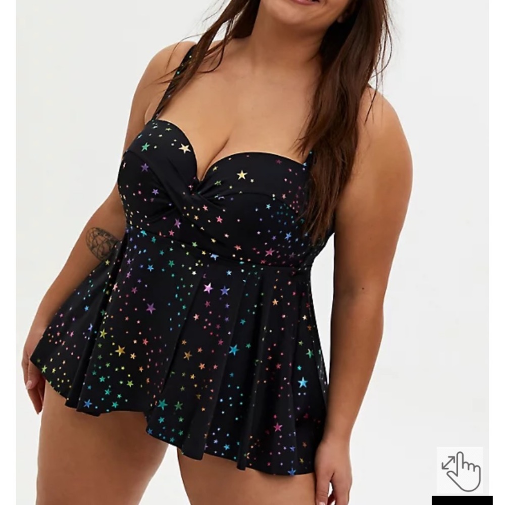 Black & Rainbow Star Twist front underwire One-piece swimsuit